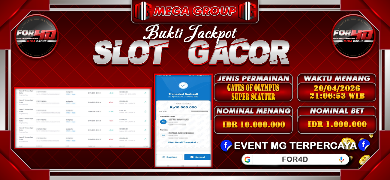 Bukti JP situs For4D hari Senin, 20 April 2026