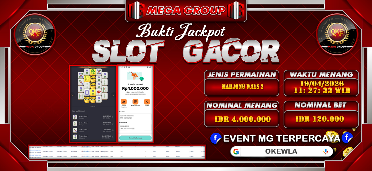 Bukti JP situs Okewla hari Minggu, 19 April 2026